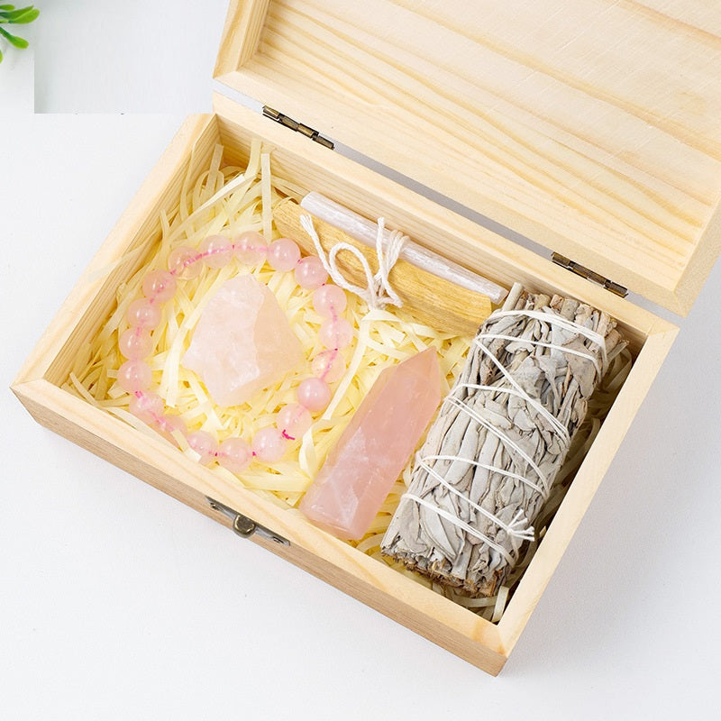 In Memory i Treasure, Meditation Collection-Natural Crystal Amethyst Wooden Gift Box Set