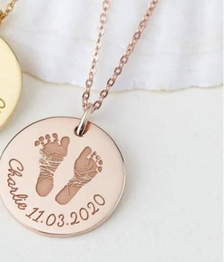 Baby Footprints Metal Necklace Name Birthday