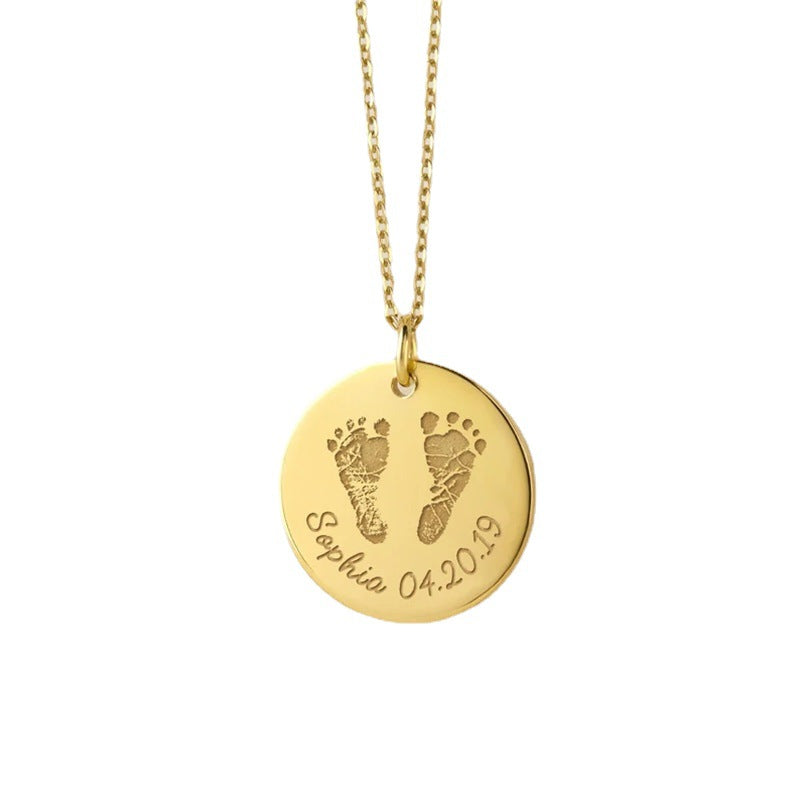 Baby Footprints Metal Necklace Name Birthday