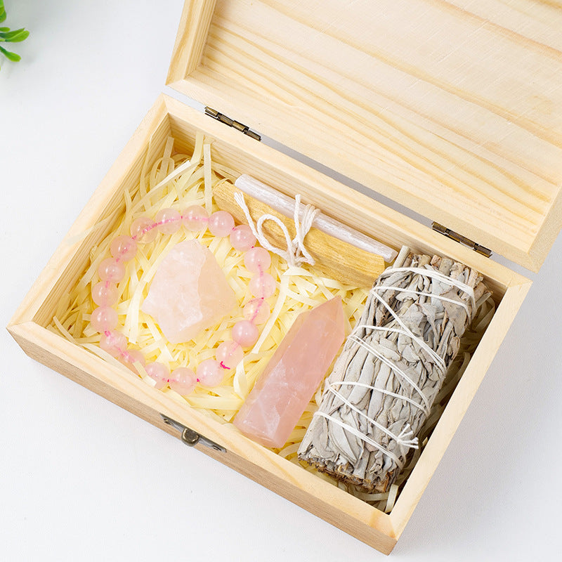 In Memory i Treasure, Meditation Collection-Natural Crystal Amethyst Wooden Gift Box Set