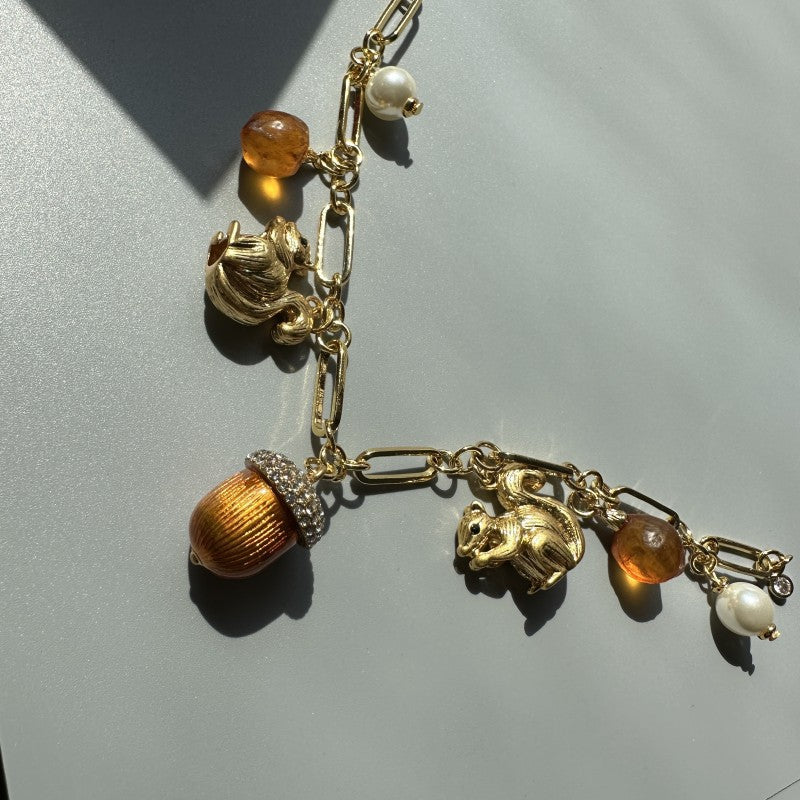 Its Chasing Squirrels & Pine nuts-Orange Bracelet, Squirrel Enamel Glazed Pinecone